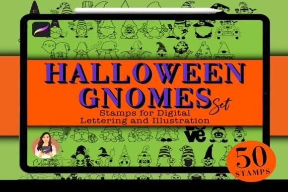 50 Halloween Gnome Procreate Stamp Set